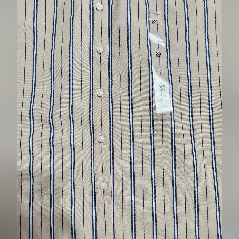 Tommy Hilfiger Tan and Blue Striped Sleeveless Shirt - Picture 6 of 8